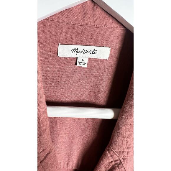 Madewell Womens Large Linen-Blend Camp Shirt Resort Vintage Quartz Pink Mauve - Picture 8 of 9
